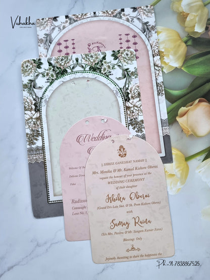 Ribbon Flower Hindu Muslim Christian Sikh Jain invitation Cards ATS-4247 – image 3