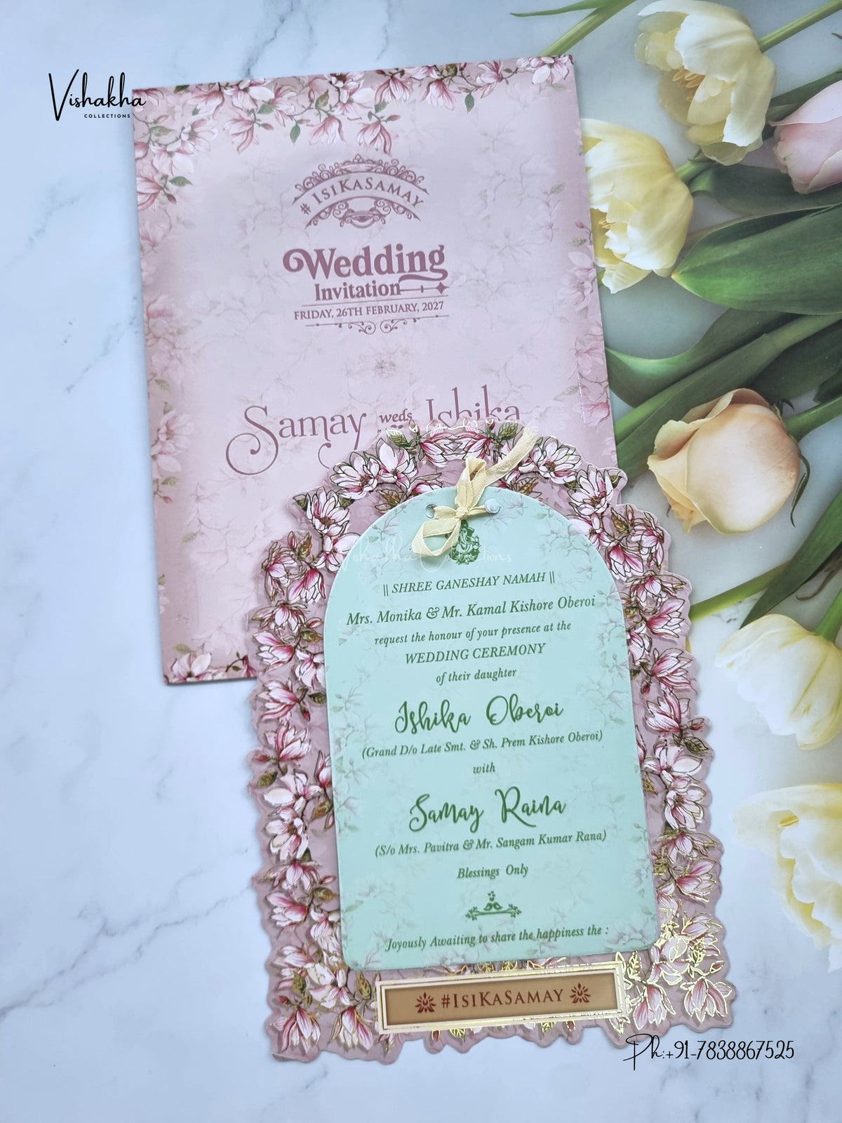 Ribbon Flower Hindu Muslim Christian Sikh Jain invitation Cards ATS-4248 – image 1