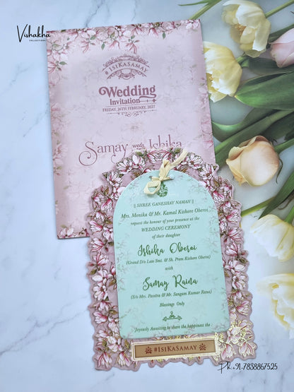 Ribbon Flower Hindu Muslim Christian Sikh Jain invitation Cards ATS-4248 – image 1