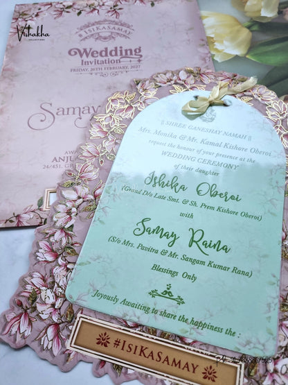 Ribbon Flower Hindu Muslim Christian Sikh Jain invitation Cards ATS-4248 – image 2