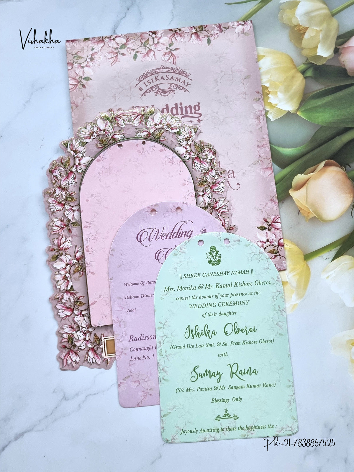 Ribbon Flower Hindu Muslim Christian Sikh Jain invitation Cards ATS-4248 – image 3