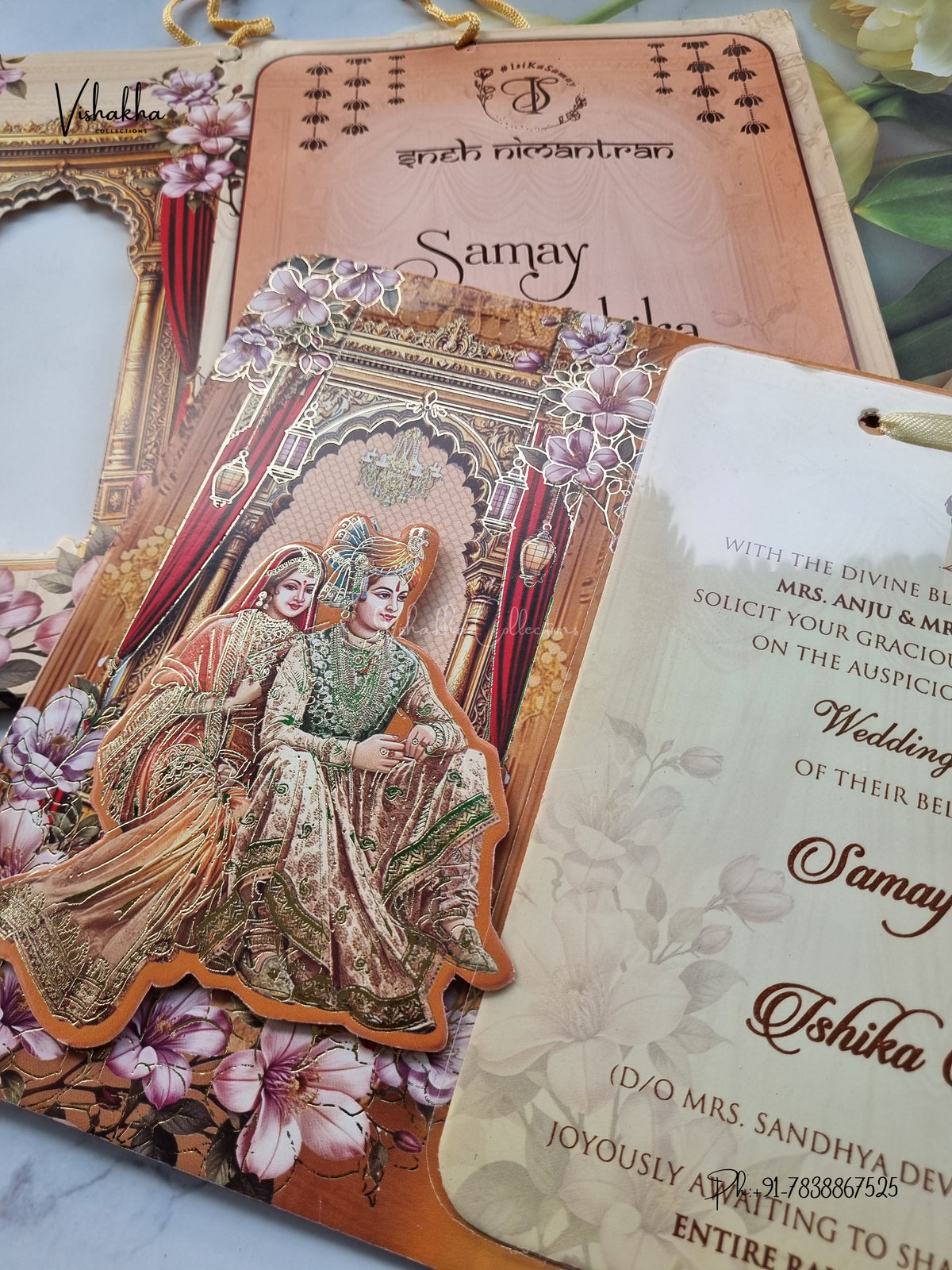 Semi Box Ribbon Carry Bag Dulah Dulhan 3D Pop Up Hindu Sikh Jain invitation Cards ATS-4252 – image 2