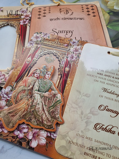 Semi Box Ribbon Carry Bag Dulah Dulhan 3D Pop Up Hindu Sikh Jain invitation Cards ATS-4252 – image 2