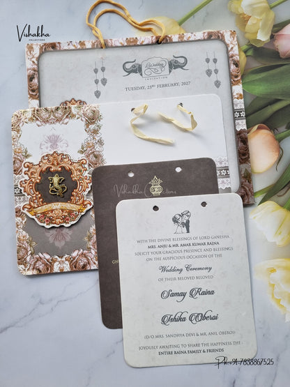 Semi Box Ribbon Carry Bag Ganesh Ji Flower 3D Pop Up Hindu Jain invitation Cards ATS-4253 – image 3