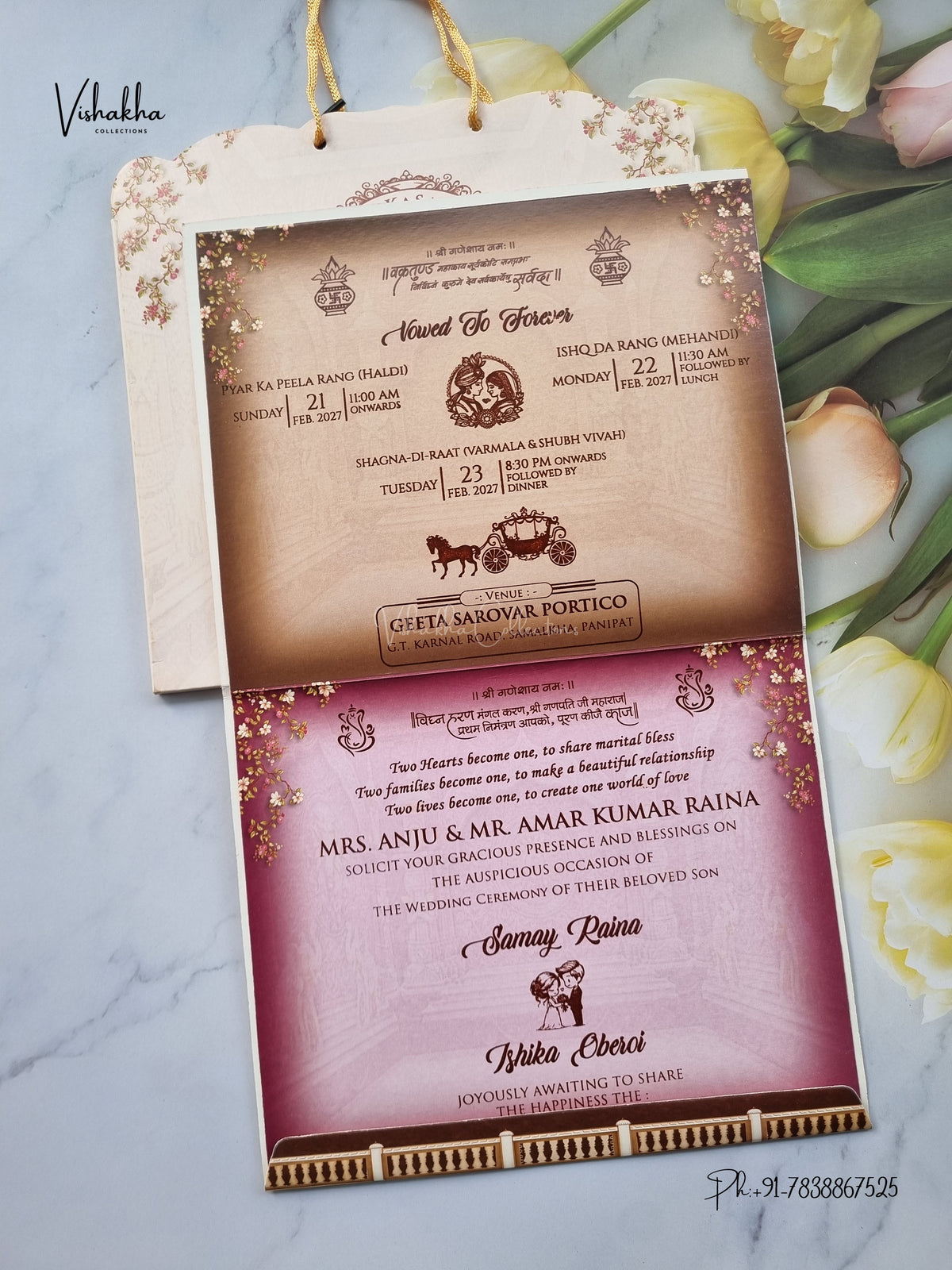 Semi Box Carry Bag Dulah Dulhan Hindu Sikh Jain invitation Cards ATS-4254 – image 3