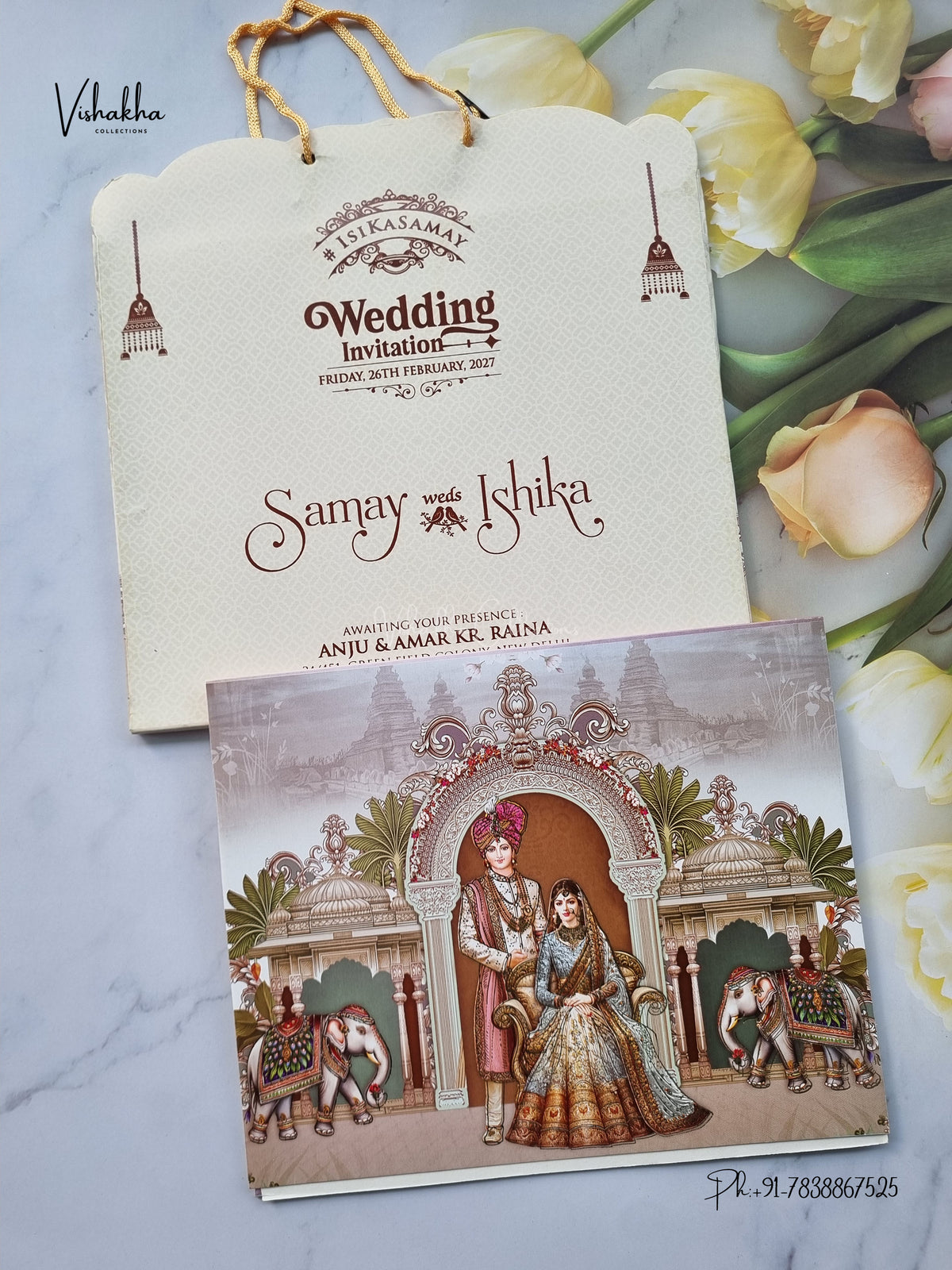 Semi Box Carry Bag Hathi Dulah Dulhan Hindu Sikh Jain invitation Cards ATS-4257 – image 1