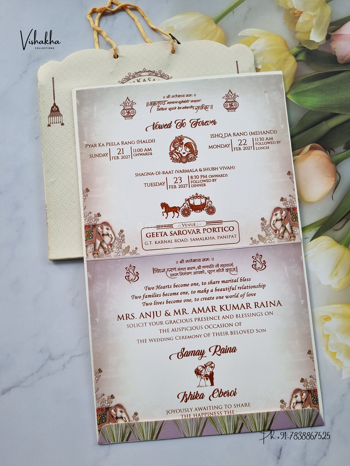 Semi Box Carry Bag Hathi Dulah Dulhan Hindu Sikh Jain invitation Cards ATS-4257 – image 3
