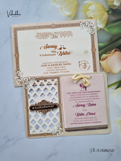 Ribbon Flower Hindu Muslim Christian Sikh Jain invitation Cards ATS-4301 – image 1