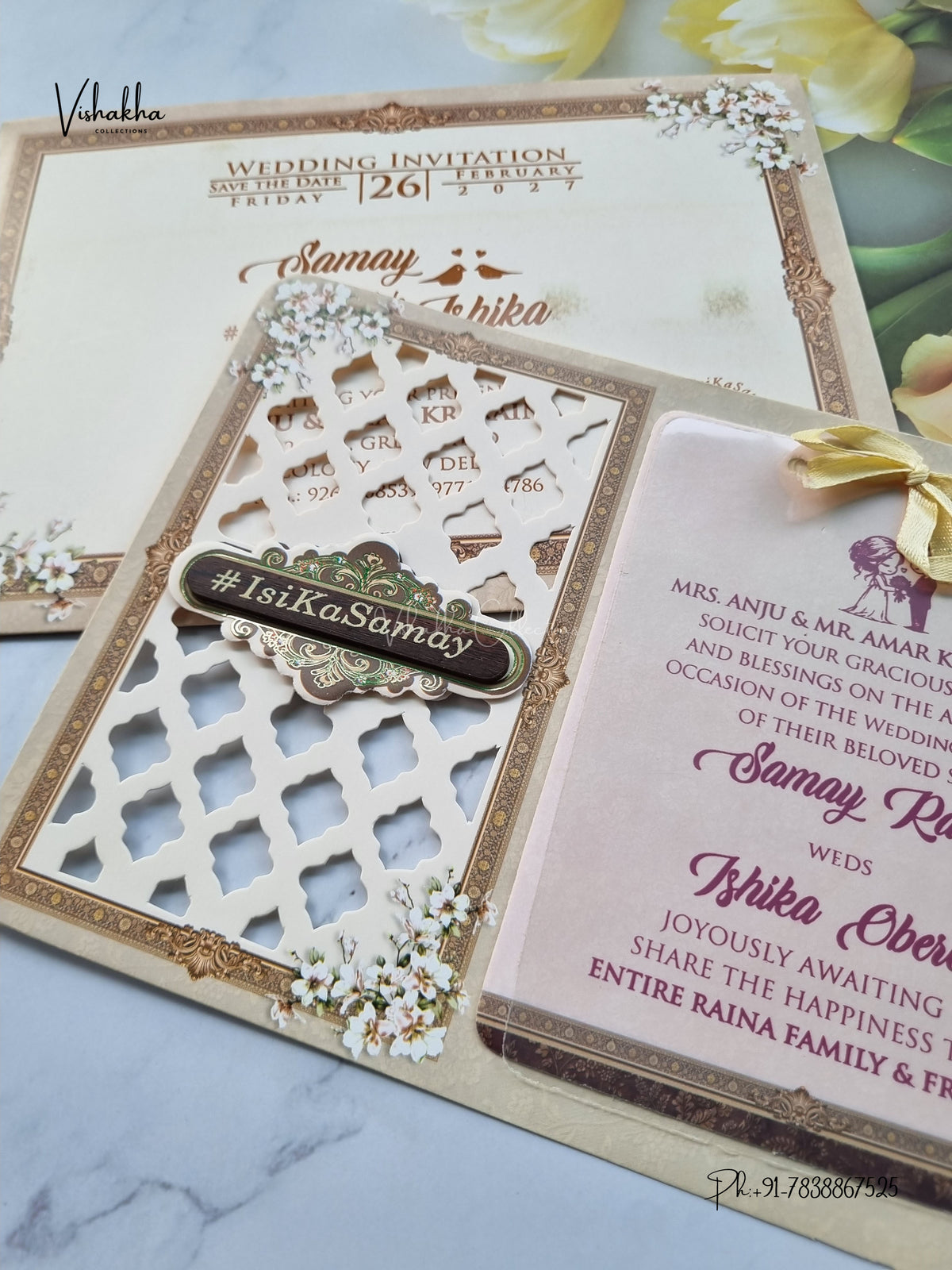 Ribbon Flower Hindu Muslim Christian Sikh Jain invitation Cards ATS-4301 – image 2