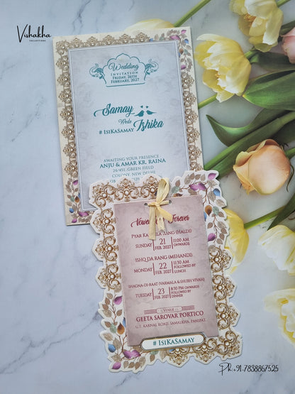 Ribbon Flower Hindu Muslim Christian Sikh Jain invitation Cards ATS-4303 – image 1