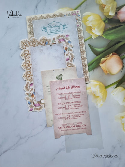 Ribbon Flower Hindu Muslim Christian Sikh Jain invitation Cards ATS-4303 – image 3