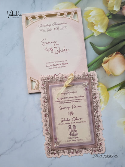 Semi Box Ribbon Flower Hindu Muslim Christian Sikh Jain invitation Cards ATS-4305 – image 1