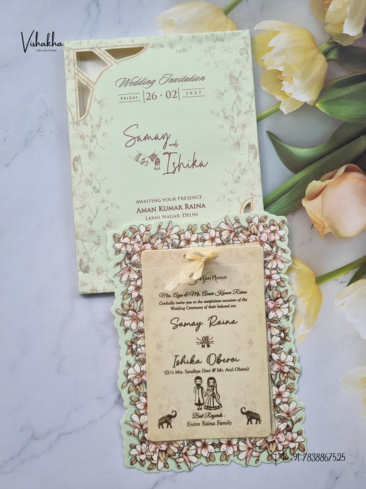 Semi Box Ribbon Flower Hindu Muslim Christian Sikh Jain invitation Cards ATS-4306 – image 1