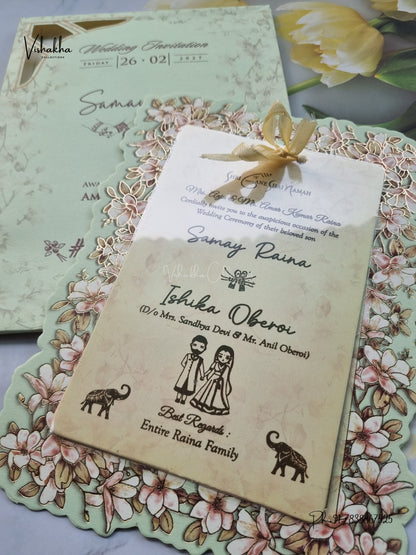 Semi Box Ribbon Flower Hindu Muslim Christian Sikh Jain invitation Cards ATS-4306 – image 2