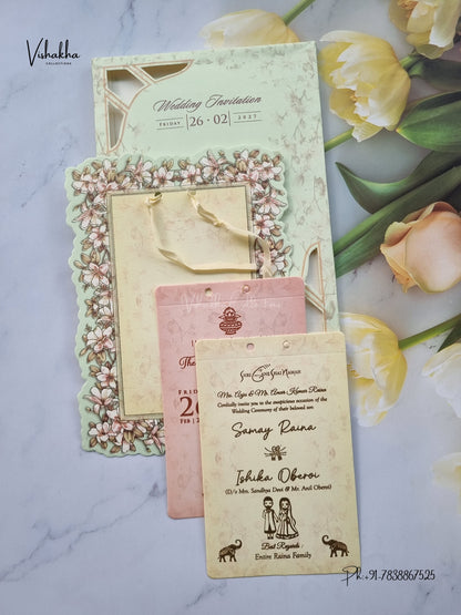 Semi Box Ribbon Flower Hindu Muslim Christian Sikh Jain invitation Cards ATS-4306 – image 3