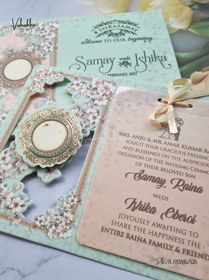 Semi Box Ribbon Flower 3D Pop Up Hindu Muslim Christian Sikh Jain invitation Cards ATS-4307 – image 2