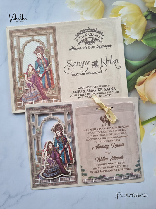 Semi Box Ribbon Dulah Dulhan 3D Pop Up Hindu Sikh Jain invitation Cards ATS-4308 – image 1
