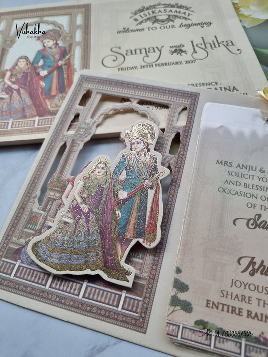 Semi Box Ribbon Dulah Dulhan 3D Pop Up Hindu Sikh Jain invitation Cards ATS-4308 – image 2