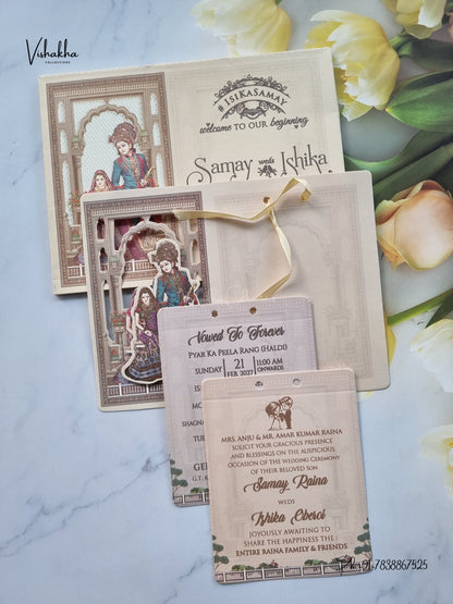 Semi Box Ribbon Dulah Dulhan 3D Pop Up Hindu Sikh Jain invitation Cards ATS-4308 – image 3