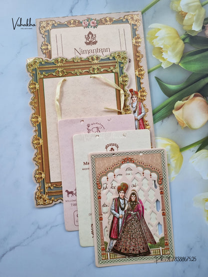 Semi Box Ribbon Dulah Dulhan 3D Pop Up Hindu Sikh Jain invitation Cards ATS-4312 – image 3