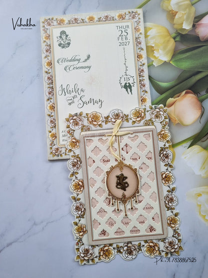 Semi Box Ribbon Ganesh Ji Flower Hindu Jain invitation Cards ATS-4313 – image 1