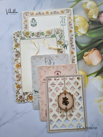 Semi Box Ribbon Ganesh Ji Flower Hindu Jain invitation Cards ATS-4313 – image 3