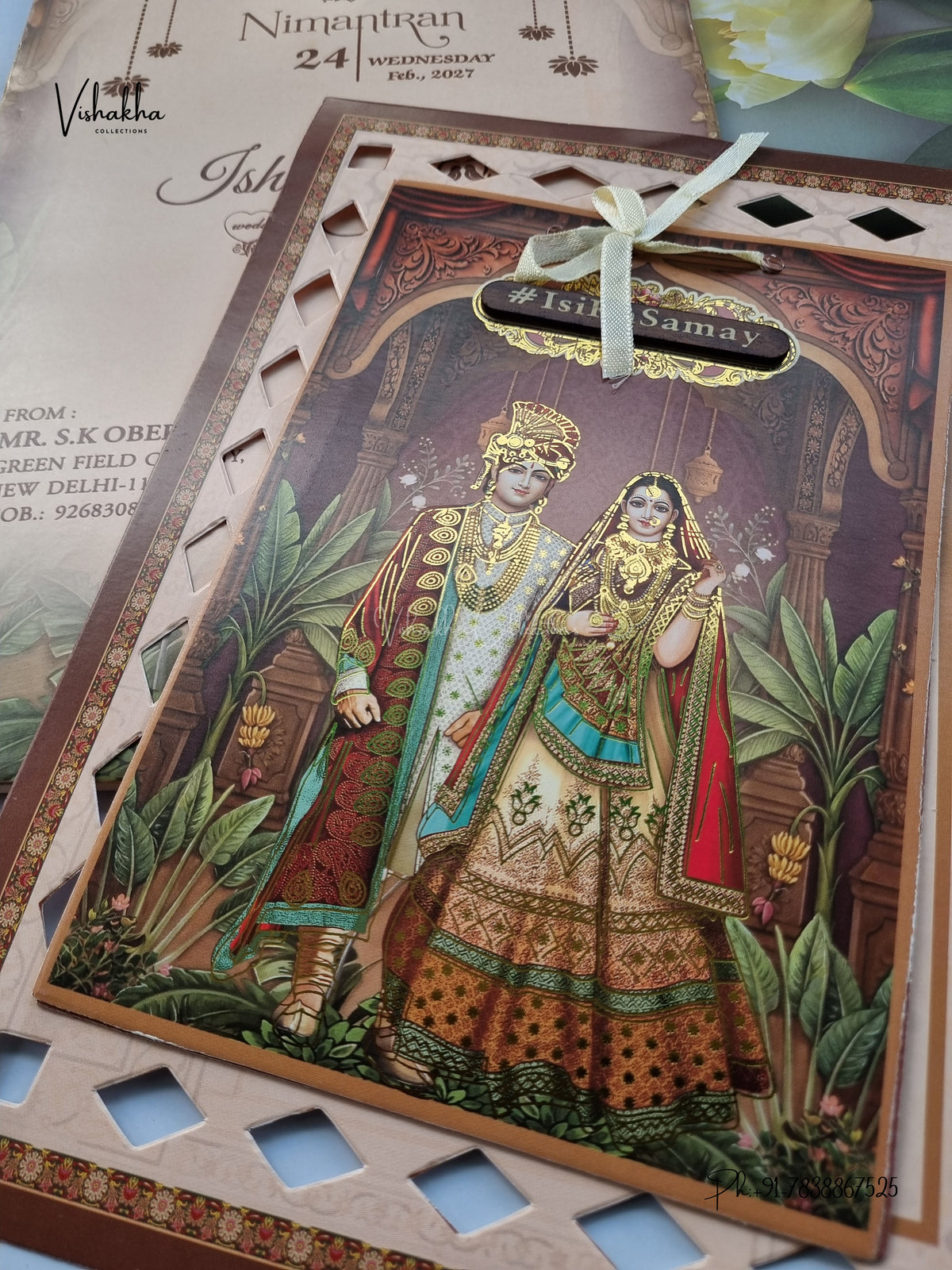 Semi Box Ribbon Carry Bag Dulah Dulhan Hindu Sikh Jain invitation Cards ATS-4317 – image 2