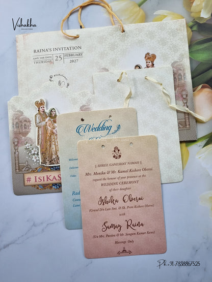 Semi Box Ribbon Carry Bag Dulah Dulhan 3D Pop Up Hindu Sikh Jain invitation Cards ATS-4318 – image 3