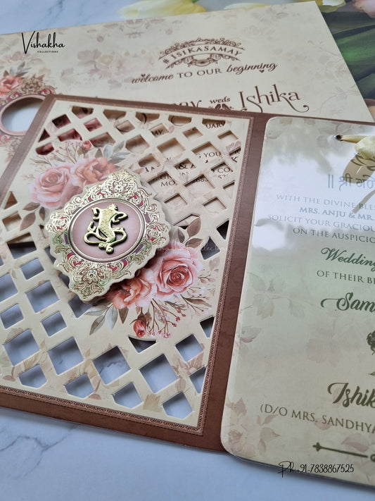 Semi Box Ribbon Ganesh Ji Flower Hindu Jain invitation Cards ATS-4319 – image 2