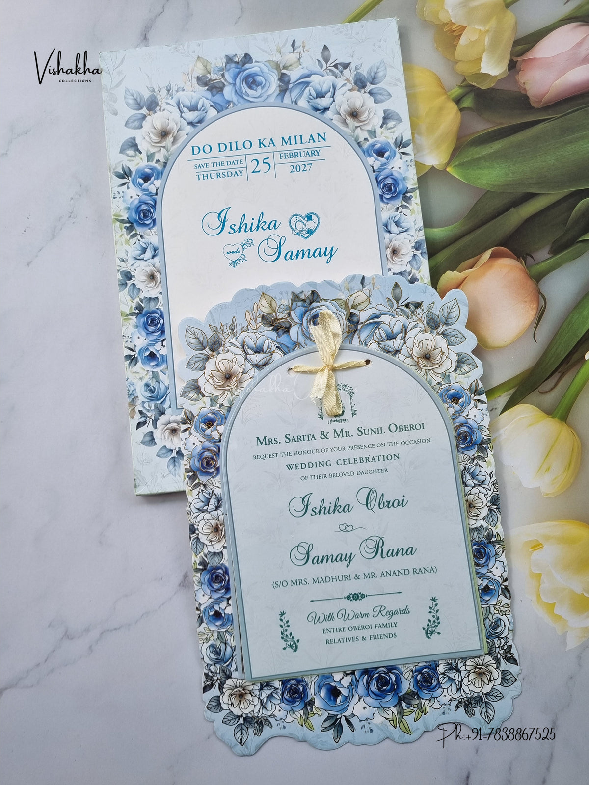 Semi Box Ribbon Flower Hindu Muslim Christian Sikh Jain invitation Cards ATS-4320 – image 1