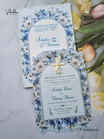 Semi Box Ribbon Flower Hindu Muslim Christian Sikh Jain invitation Cards ATS-4320 – image 1