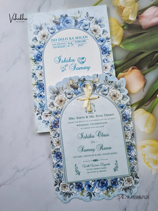 Semi Box Ribbon Flower Hindu Muslim Christian Sikh Jain invitation Cards ATS-4320 – image 1