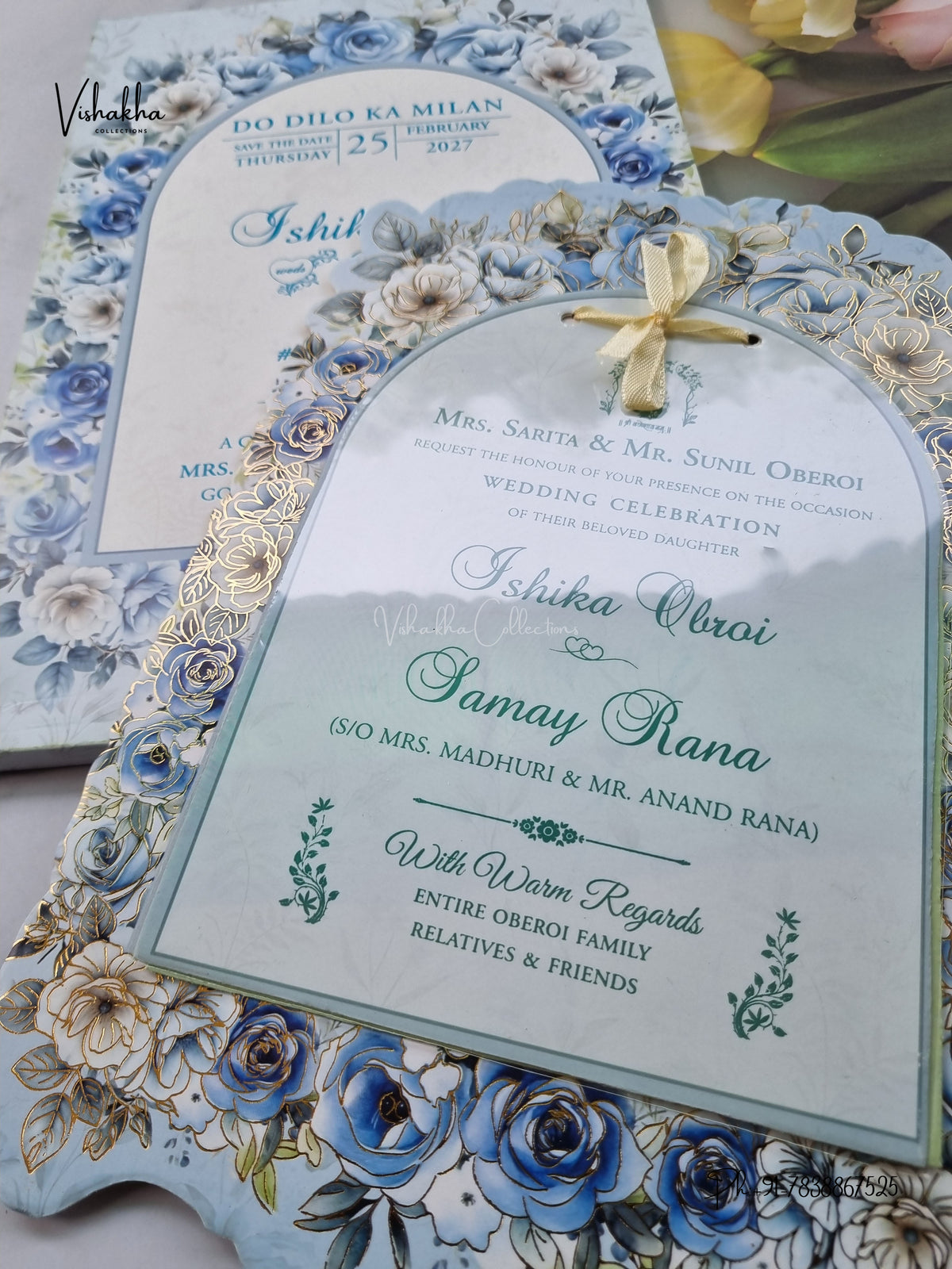 Semi Box Ribbon Flower Hindu Muslim Christian Sikh Jain invitation Cards ATS-4320 – image 2