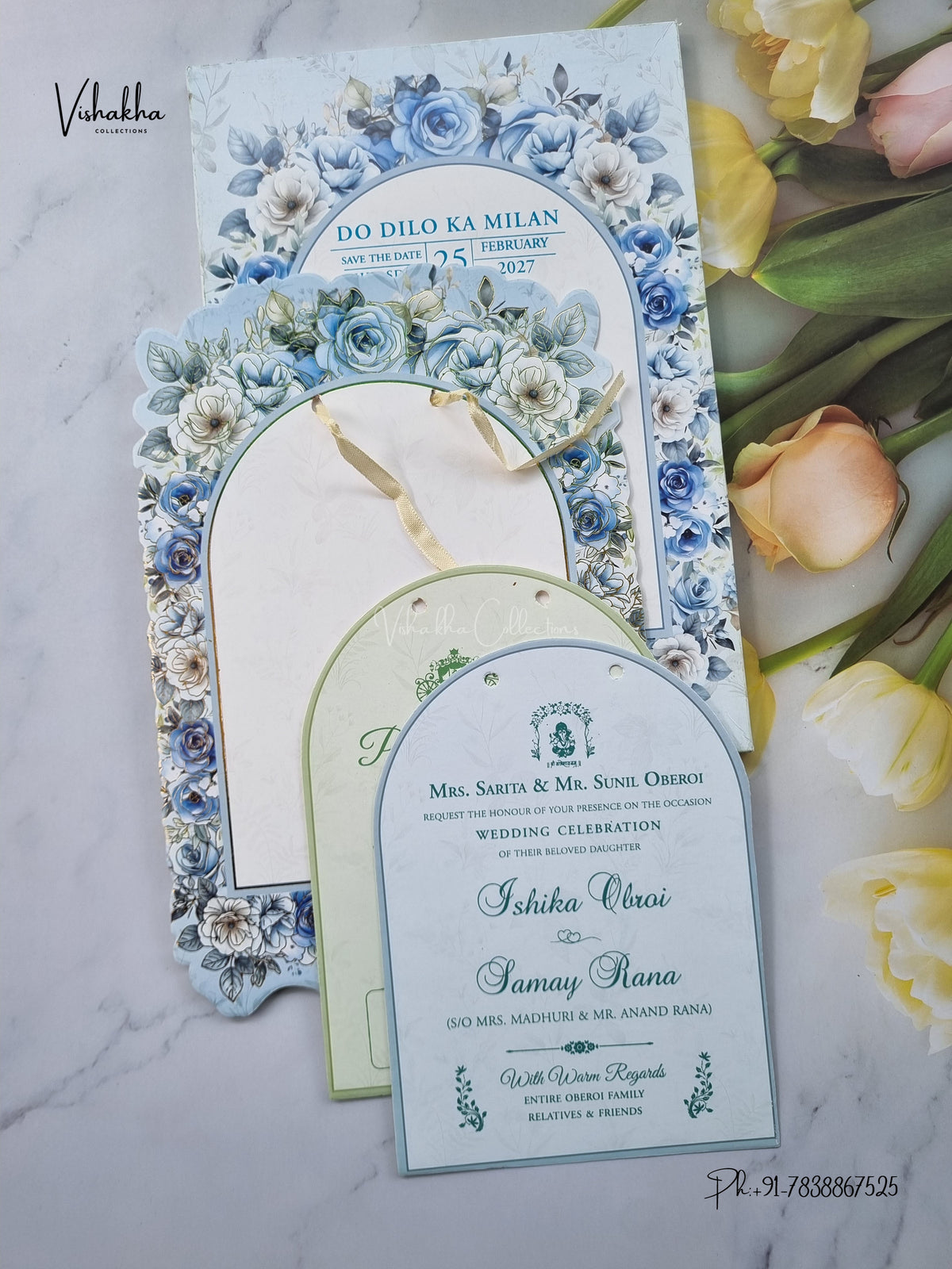 Semi Box Ribbon Flower Hindu Muslim Christian Sikh Jain invitation Cards ATS-4320 – image 3