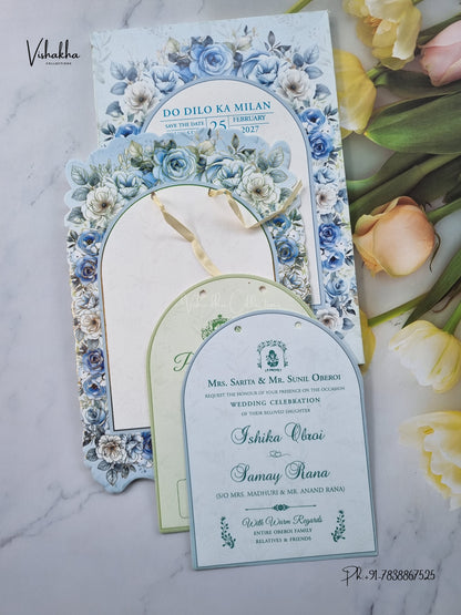 Semi Box Ribbon Flower Hindu Muslim Christian Sikh Jain invitation Cards ATS-4320 – image 3