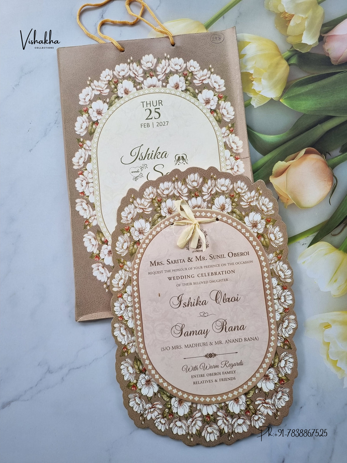 Semi Box Ribbon Carry Bag Hindu Muslim Christian Sikh Jain invitation Cards ATS-4321 – image 1