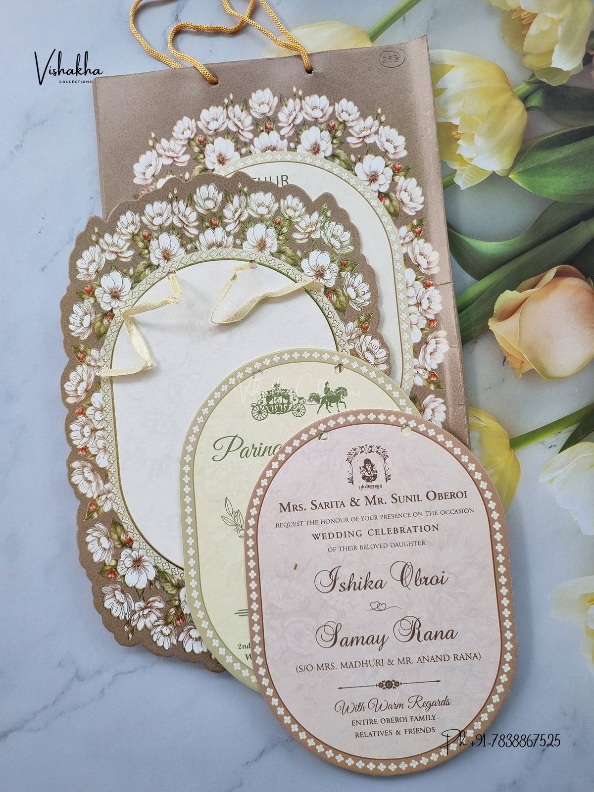 Semi Box Ribbon Carry Bag Hindu Muslim Christian Sikh Jain invitation Cards ATS-4321 – image 3