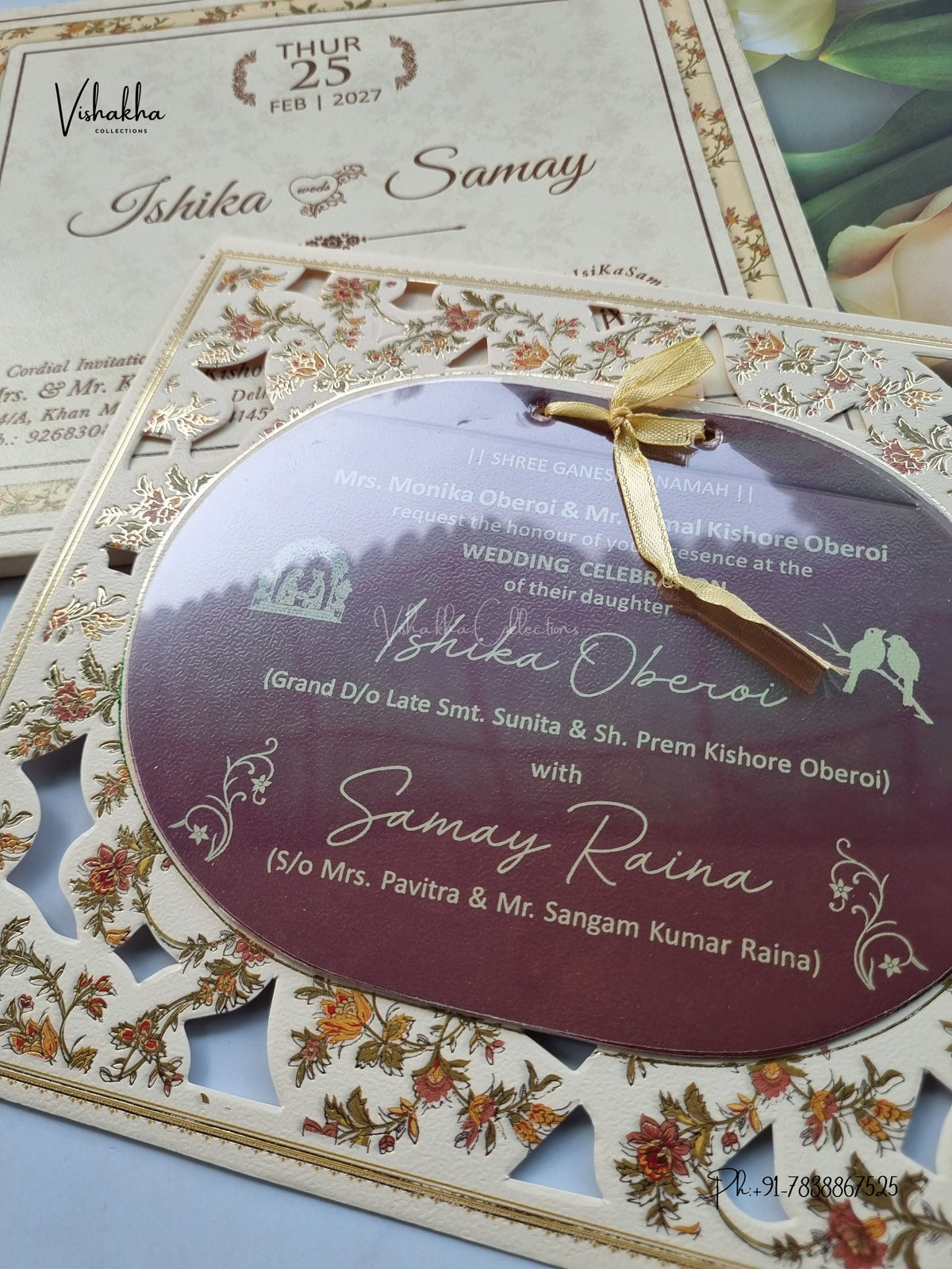 Semi Box Ribbon Flower Hindu Muslim Christian Sikh Jain invitation Cards ATS-4322 – image 2