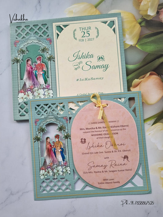 Semi Box Ribbon Dulah Dulhan Hindu Sikh Jain invitation Cards ATS-4323 – image 1