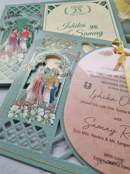Semi Box Ribbon Dulah Dulhan Hindu Sikh Jain invitation Cards ATS-4323 – image 2