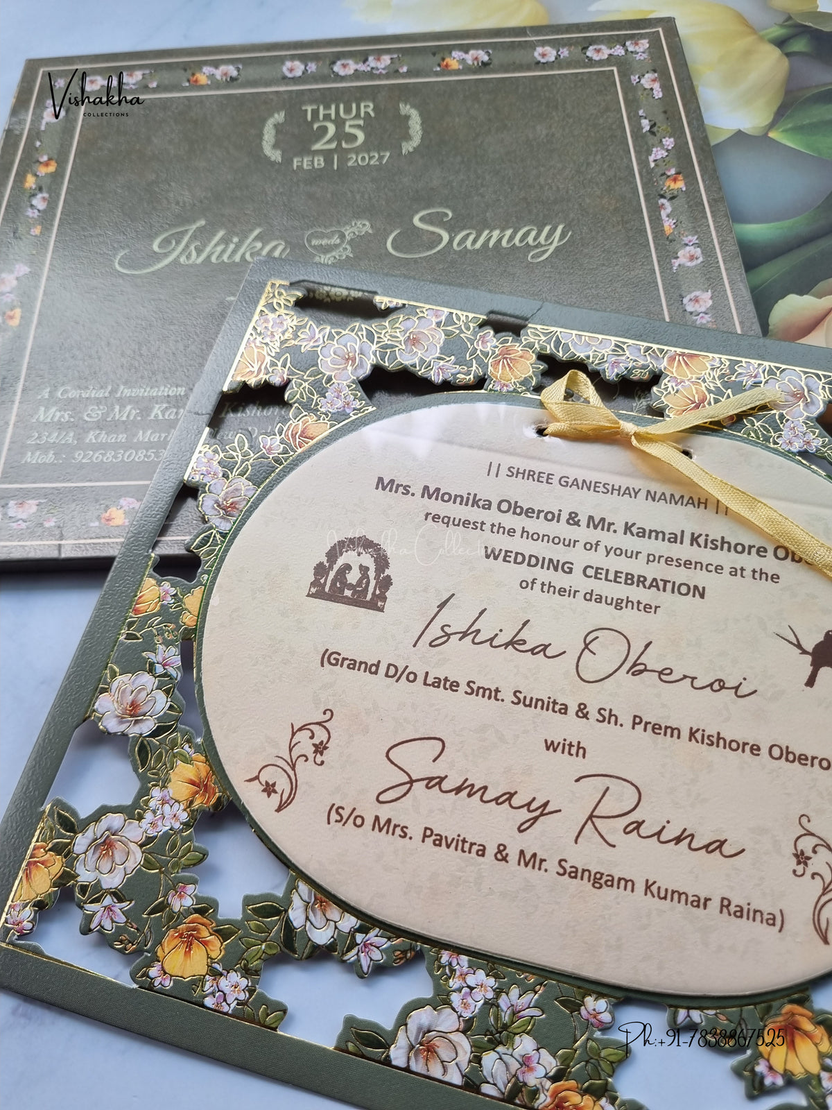Semi Box Ribbon Flower Hindu Muslim Christian Sikh Jain invitation Cards ATS-4324 – image 2