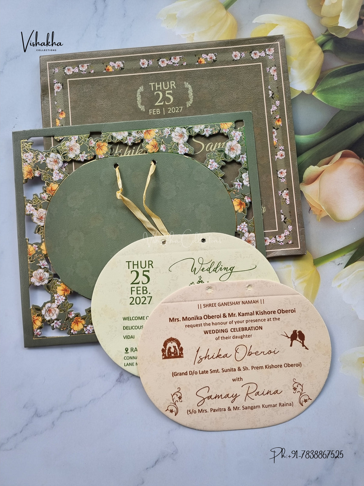 Semi Box Ribbon Flower Hindu Muslim Christian Sikh Jain invitation Cards ATS-4324 – image 3