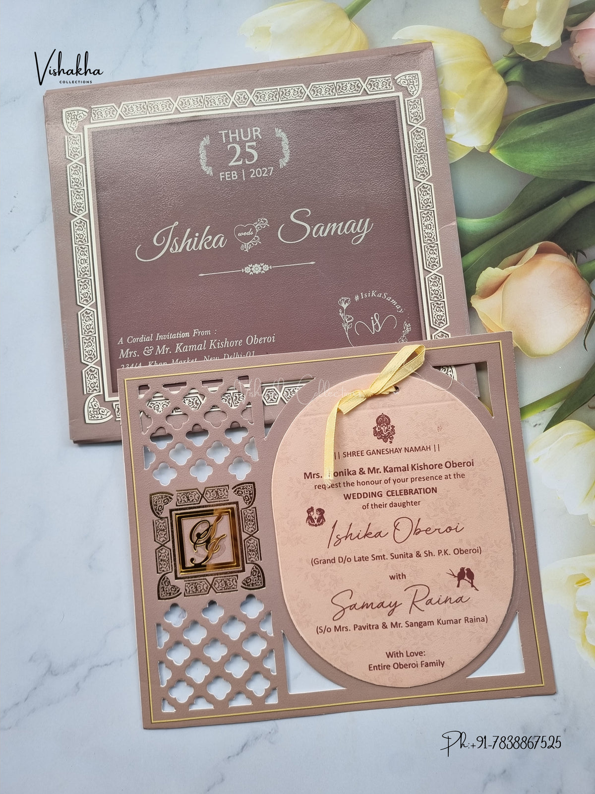 Semi Box Acrylic Ribbon Jaali Hindu Muslim Christian Sikh Jain invitation Cards ATS-4325 – image 1