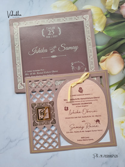 Semi Box Acrylic Ribbon Jaali Hindu Muslim Christian Sikh Jain invitation Cards ATS-4325 – image 1