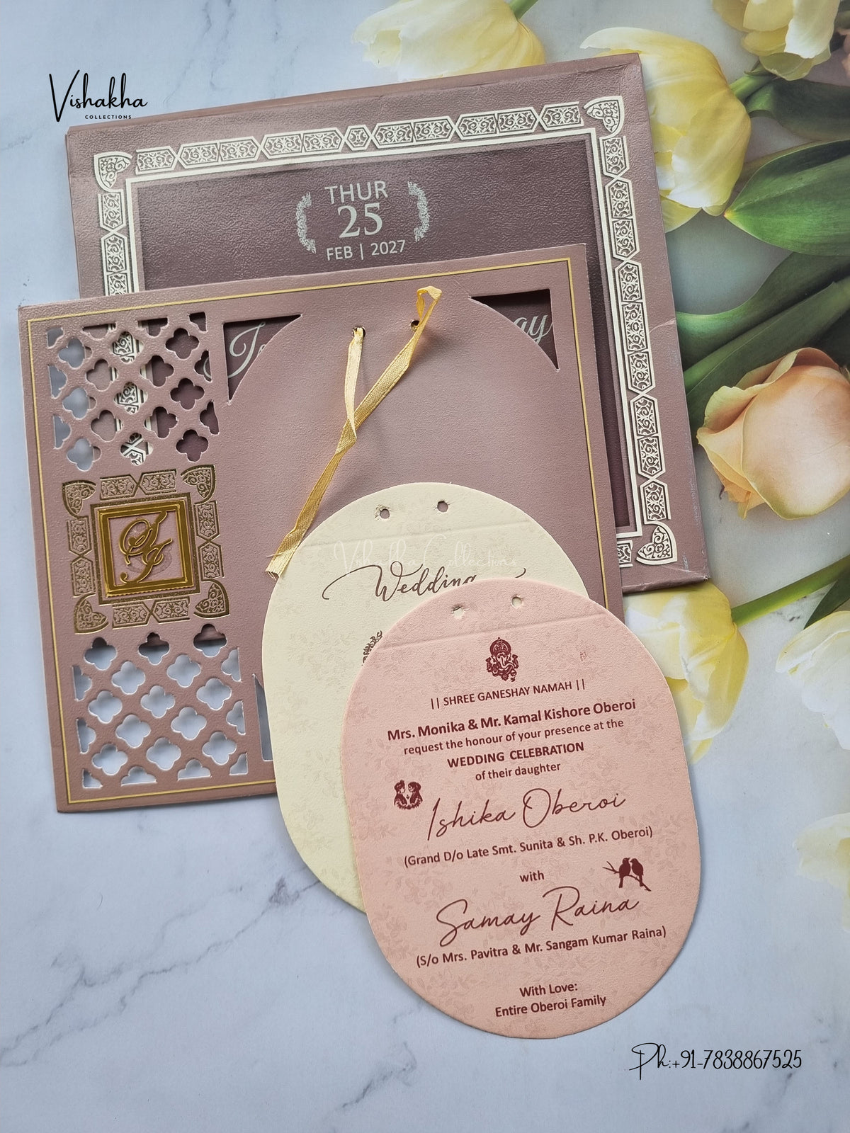Semi Box Acrylic Ribbon Jaali Hindu Muslim Christian Sikh Jain invitation Cards ATS-4325 – image 3