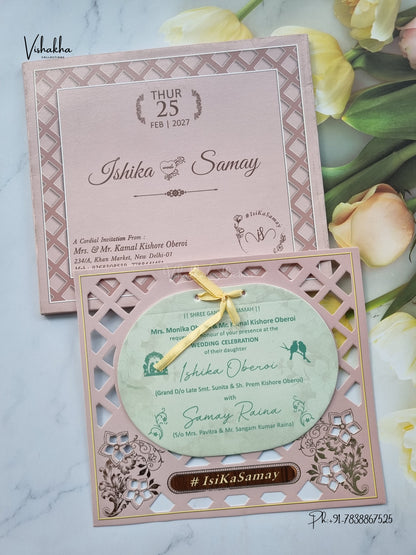 Semi Box Ribbon Geometric Hindu Muslim Christian Sikh Jain invitation Cards ATS-4327 – image 1