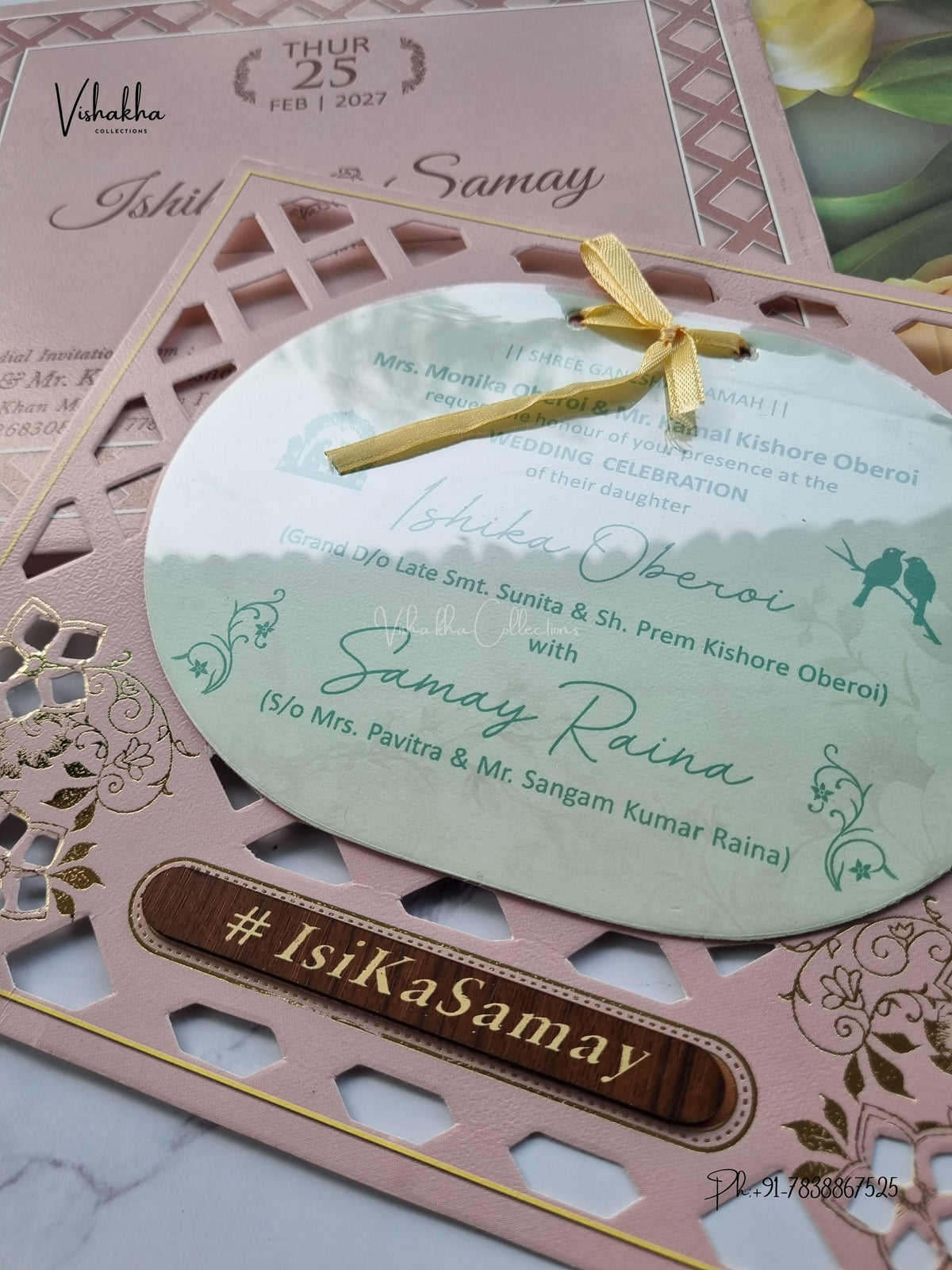 Semi Box Ribbon Geometric Hindu Muslim Christian Sikh Jain invitation Cards ATS-4327 – image 2