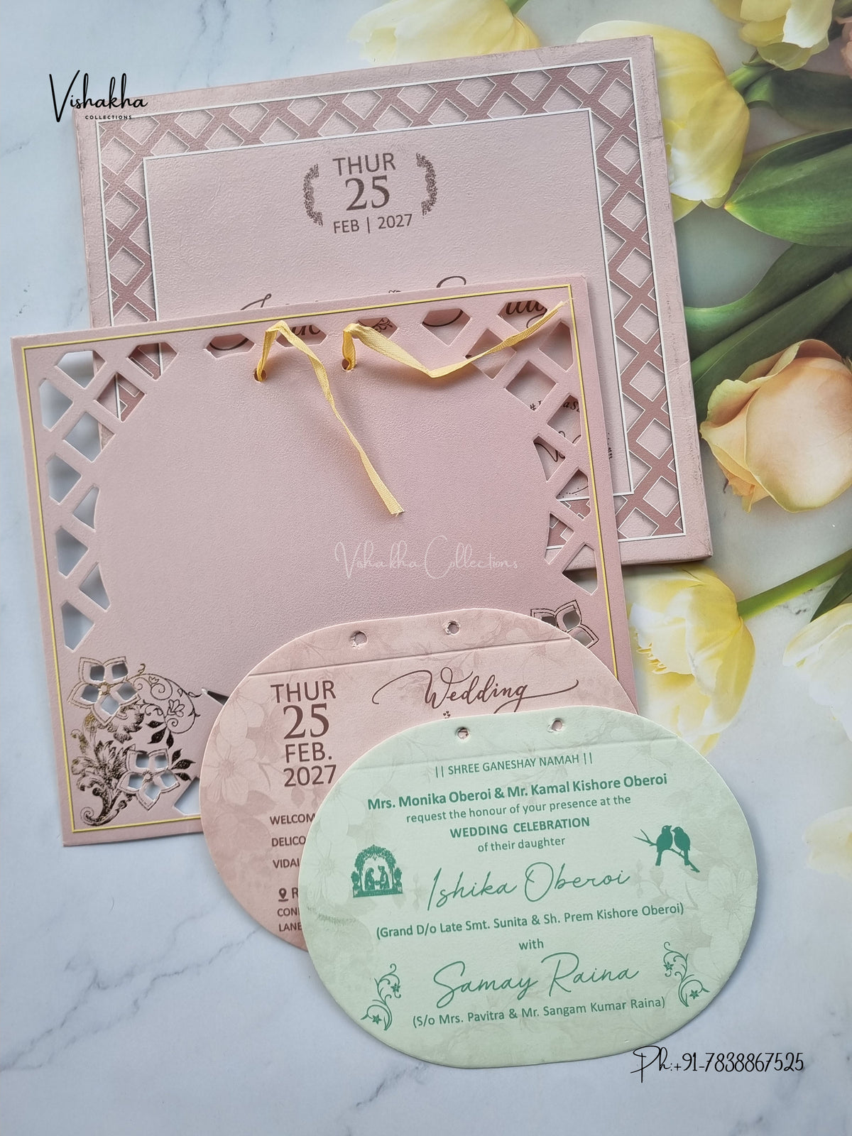 Semi Box Ribbon Geometric Hindu Muslim Christian Sikh Jain invitation Cards ATS-4327 – image 3