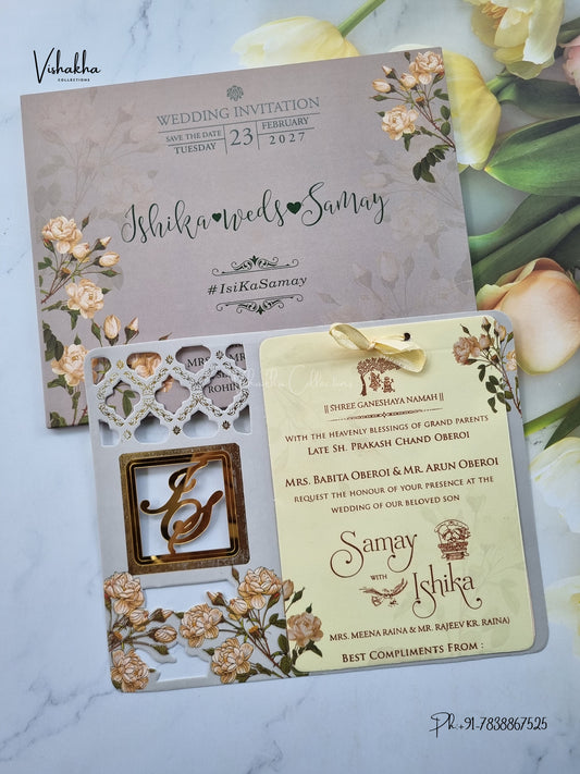 Semi Box Acrylic Ribbon Flower Hindu Muslim Christian Sikh Jain invitation Cards ATS-4329 – image 1