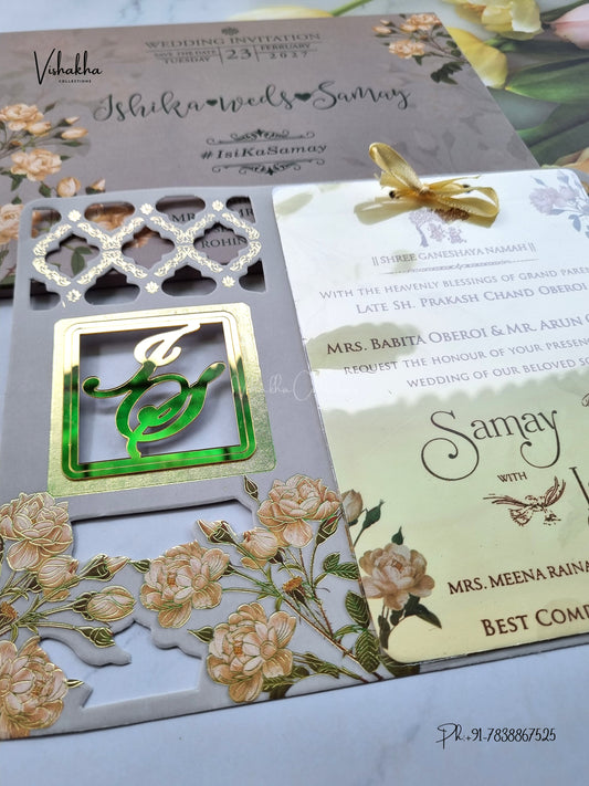 Semi Box Acrylic Ribbon Flower Hindu Muslim Christian Sikh Jain invitation Cards ATS-4329 – image 2